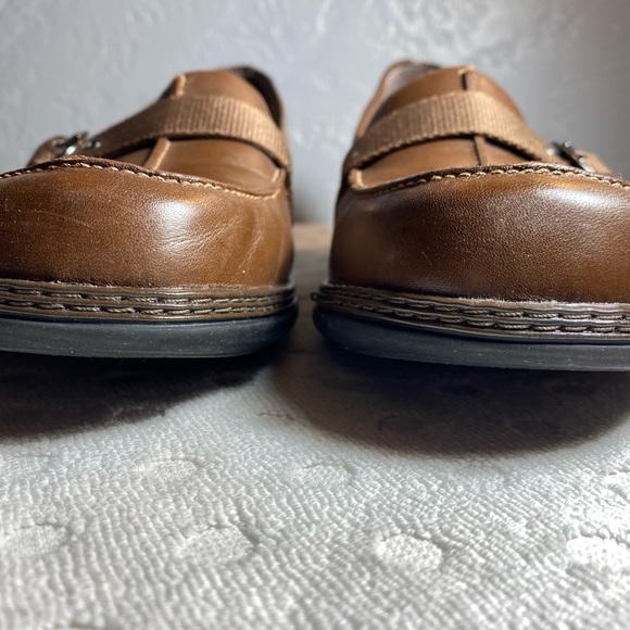 Clarks Womens Brown Leather Slip On Loafers With nylon Buckle Strap Shoes - Picture 3 of 16